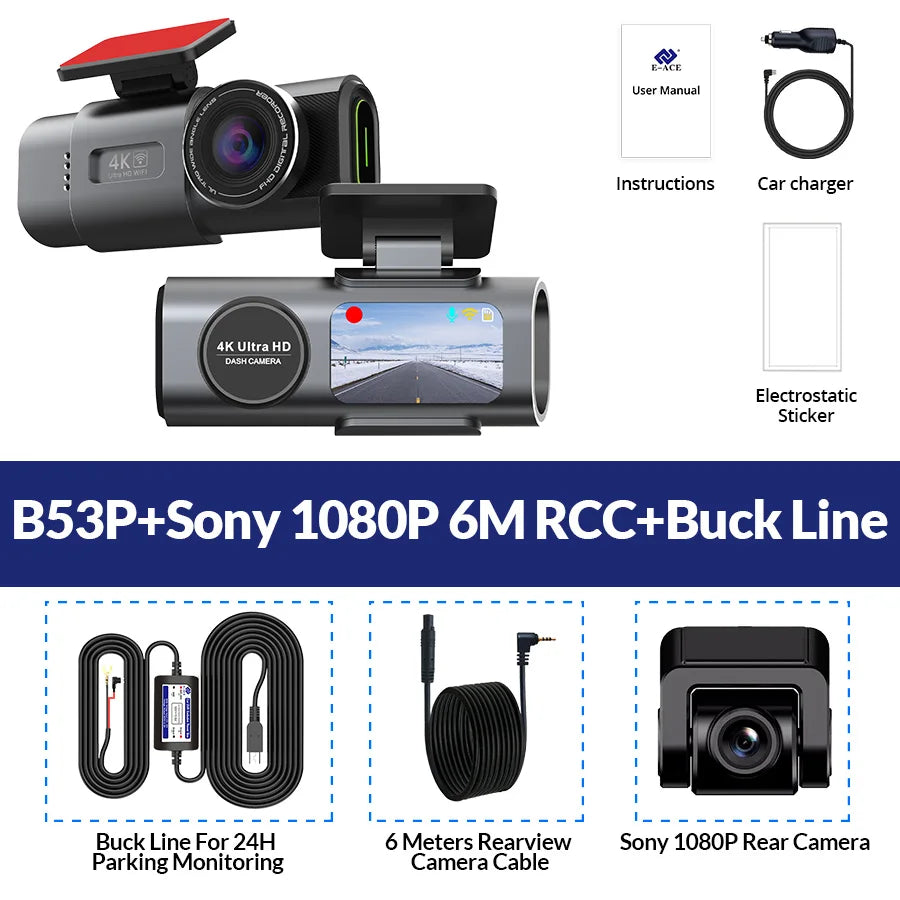 Dashcam 4K UHD Acceo B53P – Capteur Sony, Vision Nocturne, WiFi, GPS, Surveillance 24H