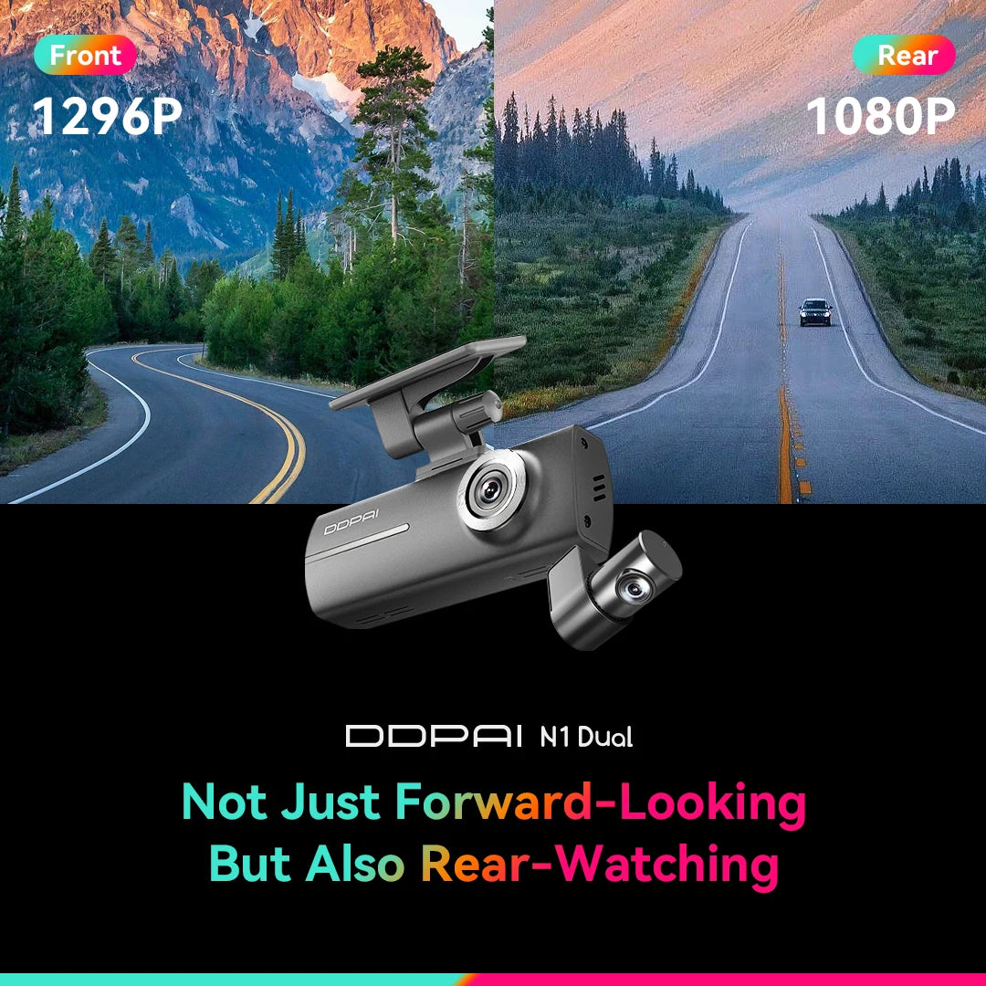 DDPAI N1 Dual – Dashcam Avant/Arrière 1296P, Vision Nocturne, App WiFi