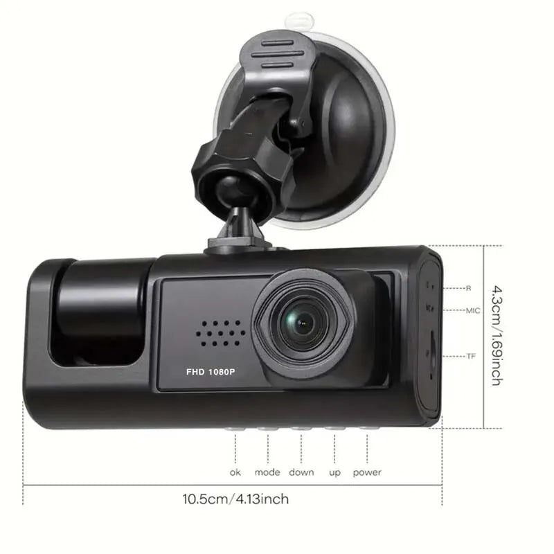 Dashcam 3 Caméras IR – Vision Nocturne, Écran IPS 2", 1080P, Enregistrement en Boucle