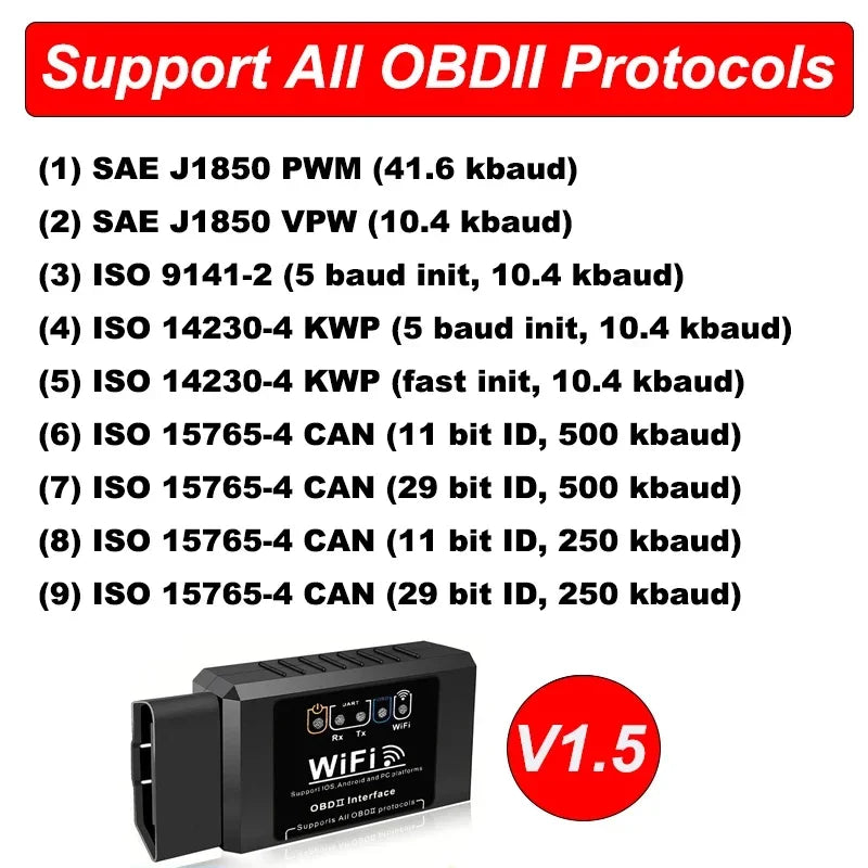 Lecteur de Code OBD2 WiFi ELM327 – Diagnostic Voiture iOS & Android, Compatible Tous Véhicules