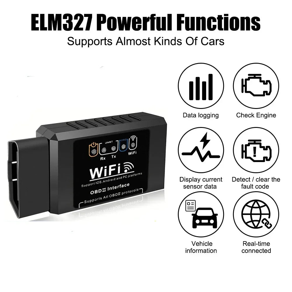 Lecteur de Code OBD2 WiFi ELM327 – Diagnostic Voiture iOS & Android, Compatible Tous Véhicules