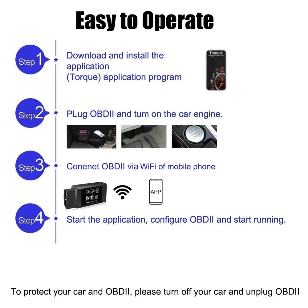 Lecteur de Code OBD2 WiFi ELM327 – Diagnostic Voiture iOS & Android, Compatible Tous Véhicules