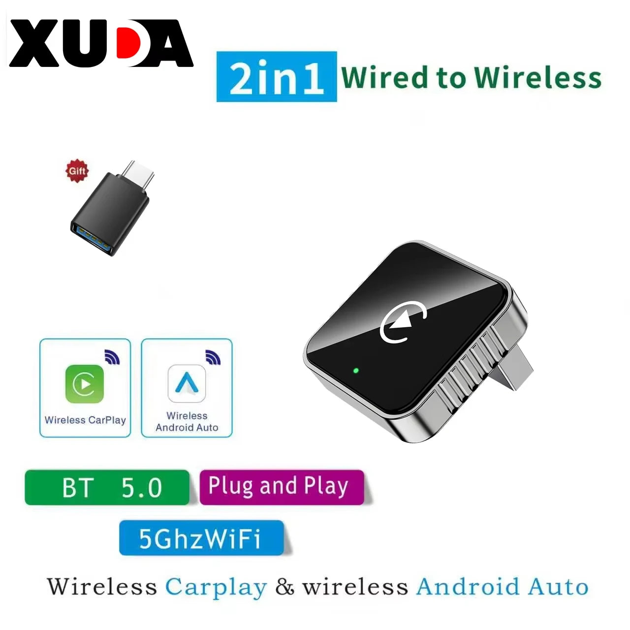 Adaptateur CarPlay & Android Auto Sans Fil XUDA – Plug & Play, Compatible Autoradio OEM