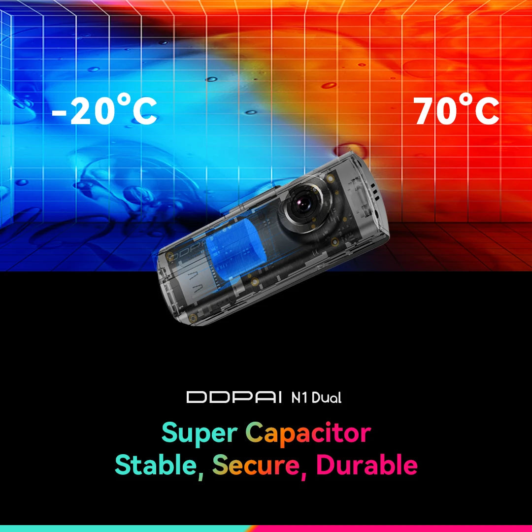 DDPAI N1 Dual – Dashcam Avant/Arrière 1296P, Vision Nocturne, App WiFi