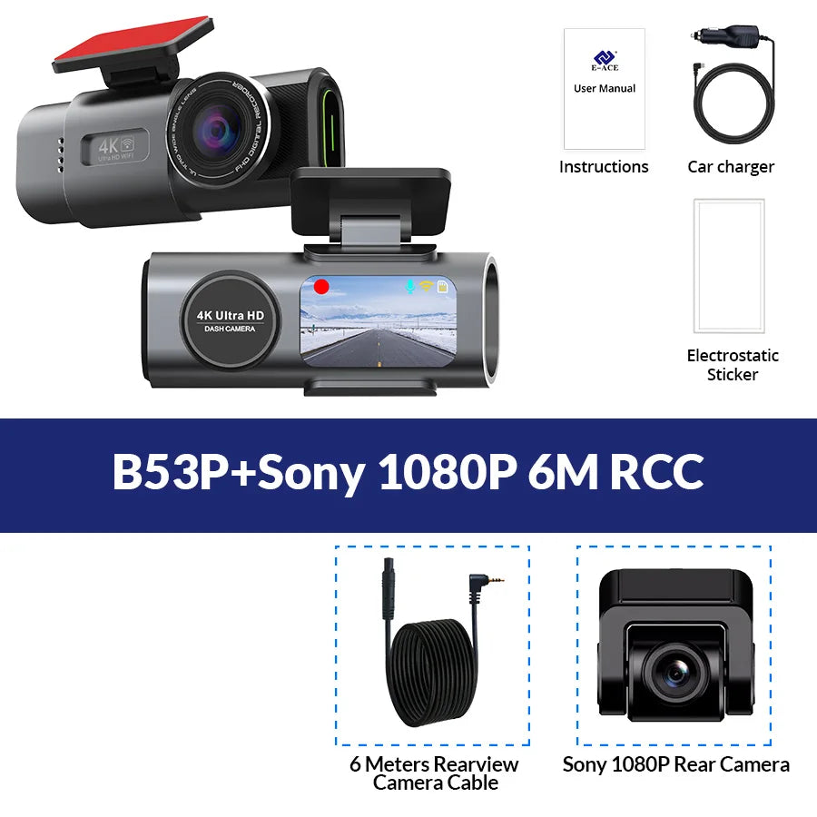 Dashcam 4K UHD Acceo B53P – Capteur Sony, Vision Nocturne, WiFi, GPS, Surveillance 24H